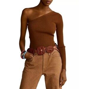 Polo Ralph Lauren Ribbed One Shoulder Shirt Top XL Stretch Knit
